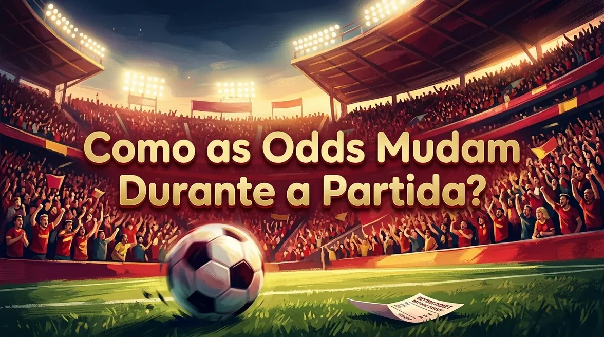 Floodlit stadium at night with match ball and betting ticket, illustrating dynamic odds changes.